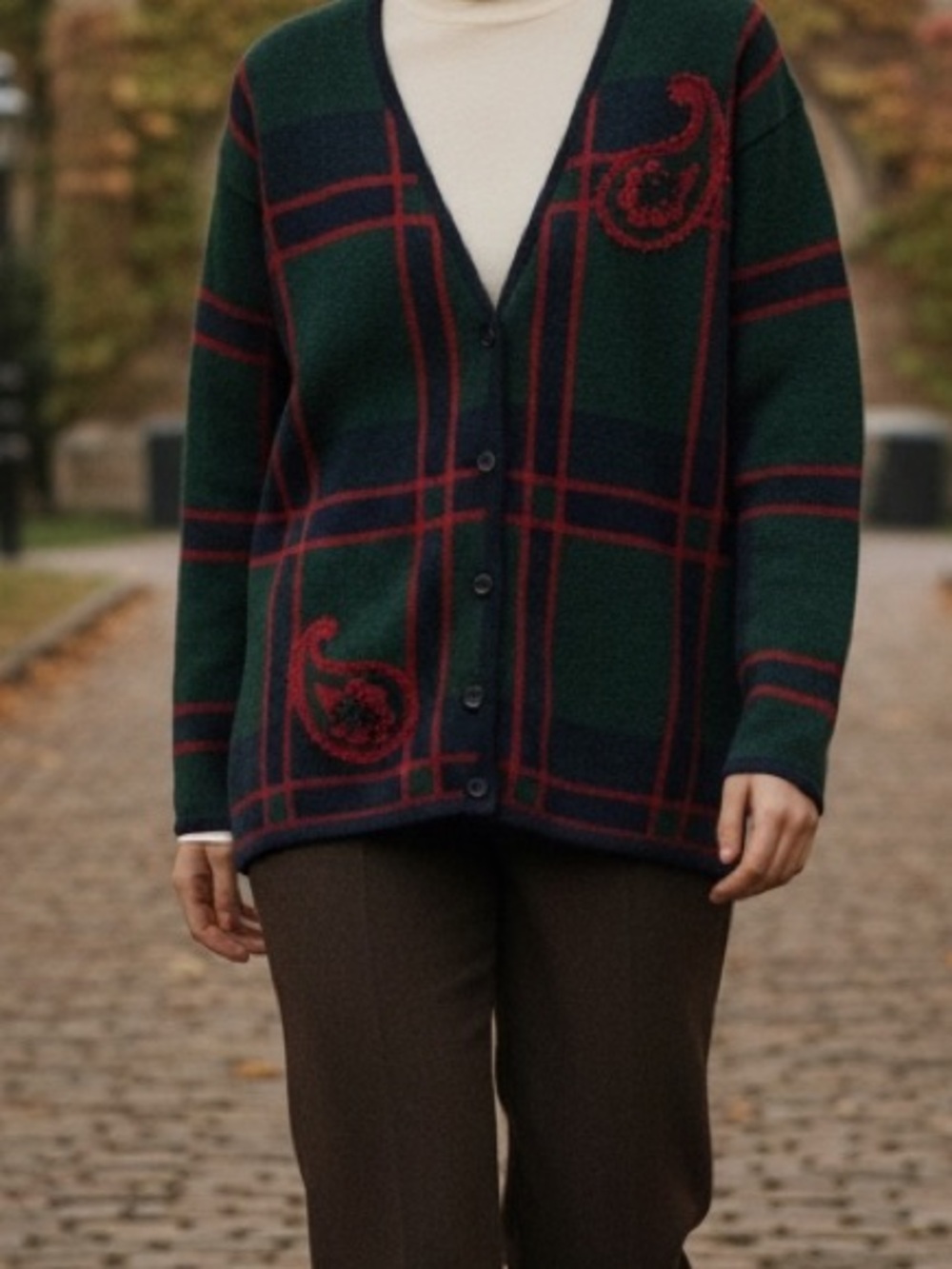 Vintage Pendleton Plaid Virgin Wool Cardigan Holidays  Cornucopia Embroidery - Picture 11 of 16